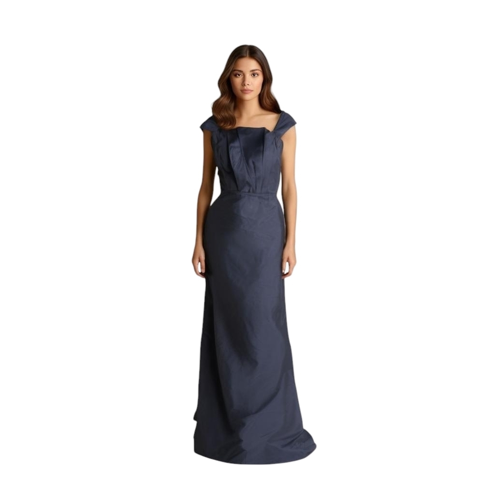Catherine Regehr Vancouver Silk Blue Maxi Fitted Bodycon Back Zip Dress S